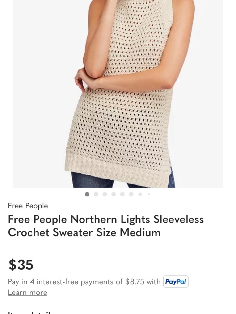 Free People Cream Crochet Sleeveless Turtleneck Sweater - Picture 3 of 8